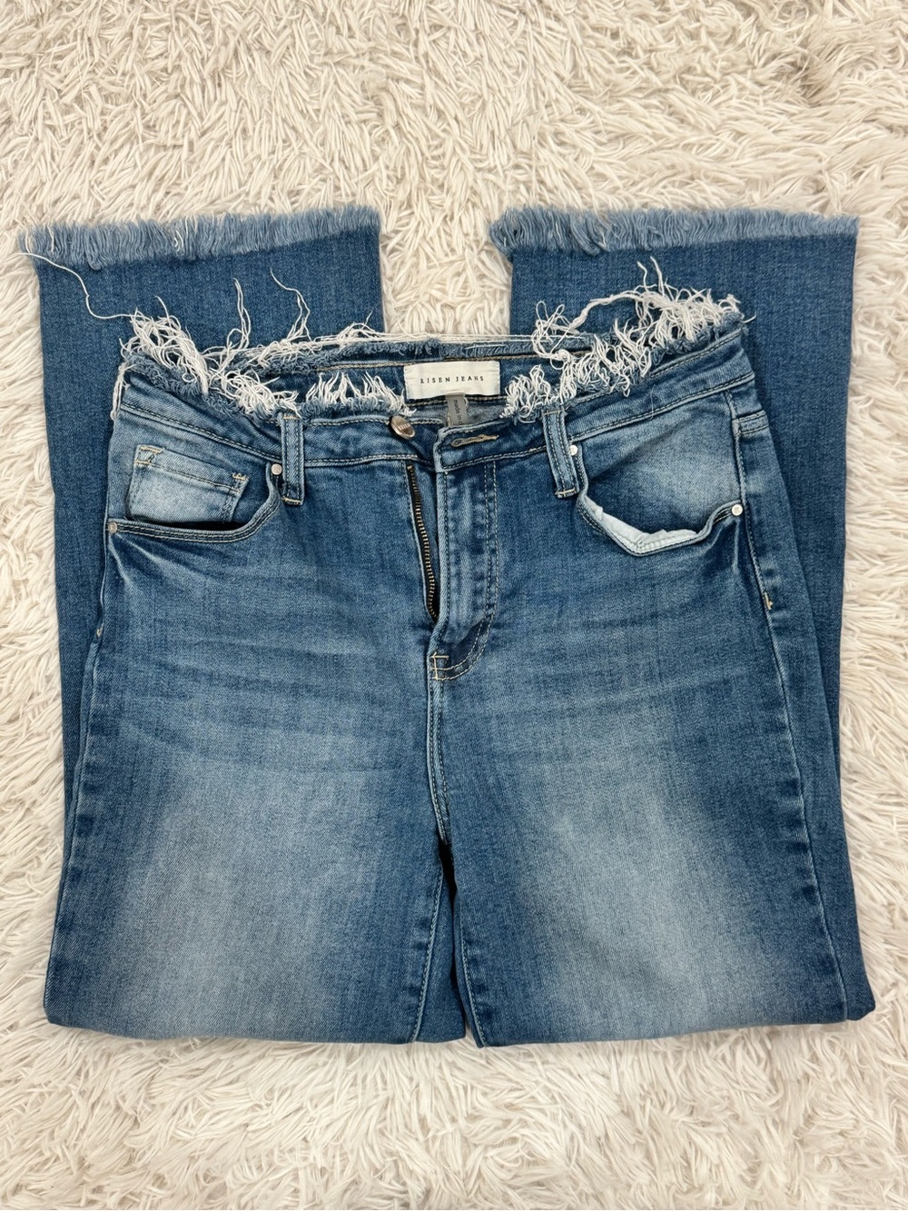 Frayed Hem Ankle Jeans in Medium Blue by Silver Jeans